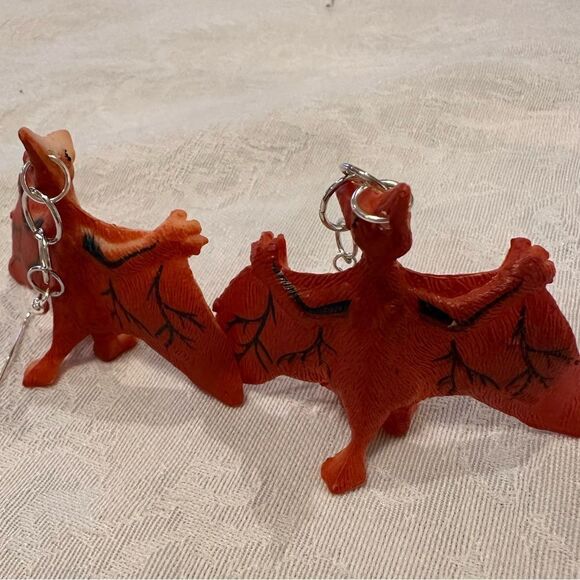 Earrings Pierced Dinosaur Silver Dangly Exaggerated Handmade Costume Jewelry - Picture 7 of 10